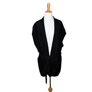 L’Agence Black Sleeveless Deep V neck Tie Waist Cardigan Sweater One Size Wool